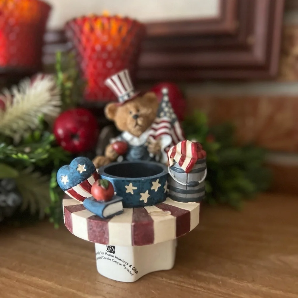 ❤️Home Interior Teddy Bear USA Flag Candle Capper‼️FINAL SALE